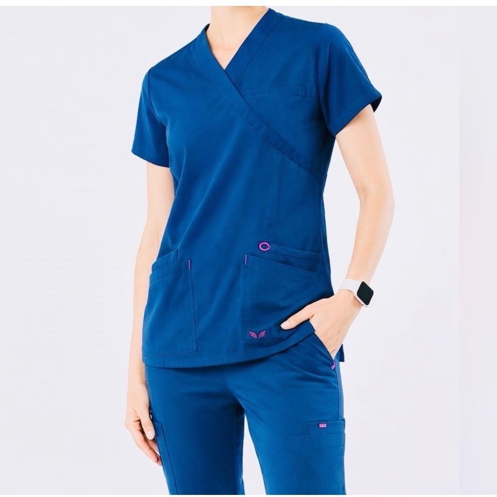 Smitten Blue V-Neck Scrub Shirt Top